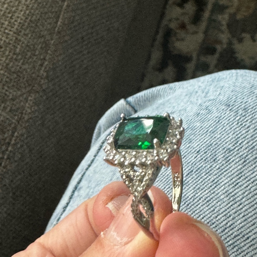925 silver emerald ring with crystals - Picture 7 of 8
